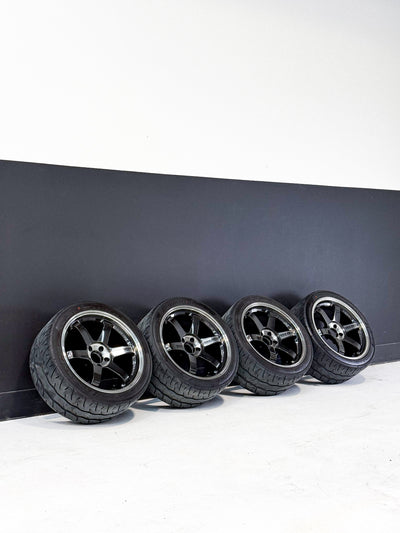 PRE-OWNED VOLK RACING TE37SL 18X9.5 +22 5X114.3 PRESSED DOUBLE BLACK