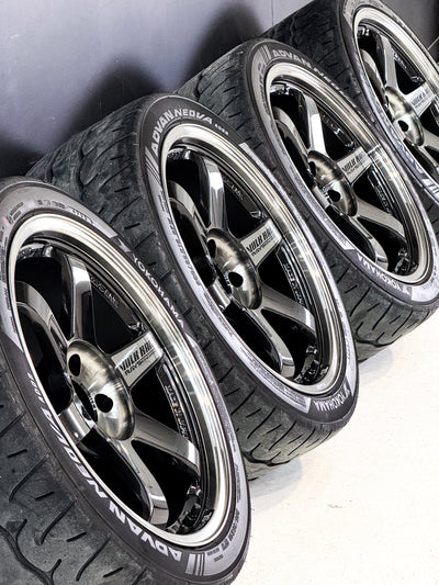 PRE-OWNED VOLK RACING TE37SL 18X9.5 +22 5X114.3 PRESSED DOUBLE BLACK